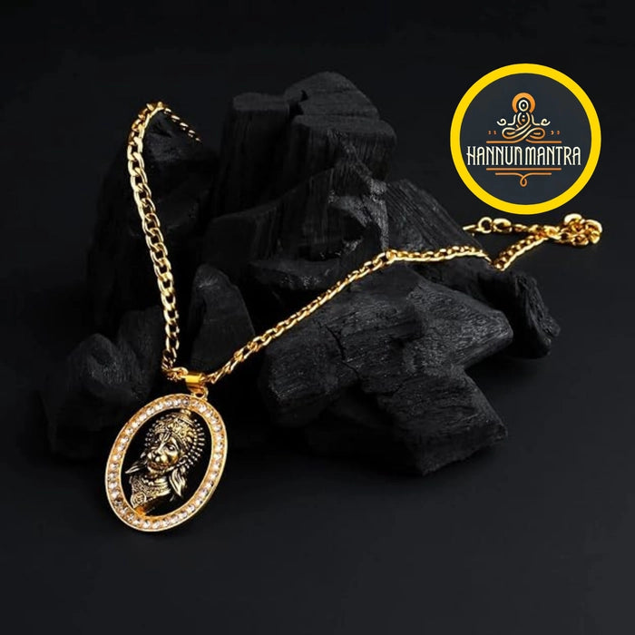 Gold-Plated Hanuman Ji Diamond Alloy Pendant Locket Set
