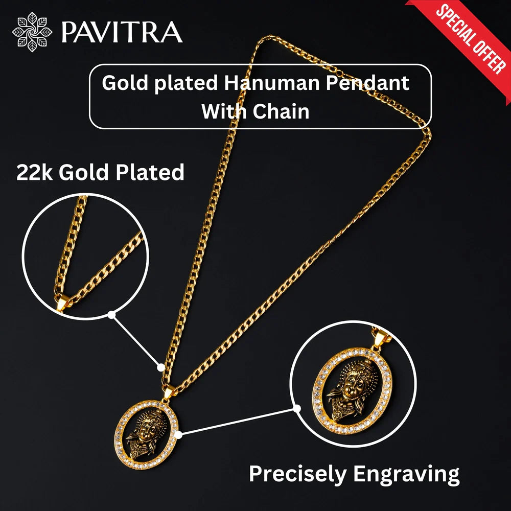 Gold-Plated Hanuman Ji Diamond Alloy Pendant Locket Set