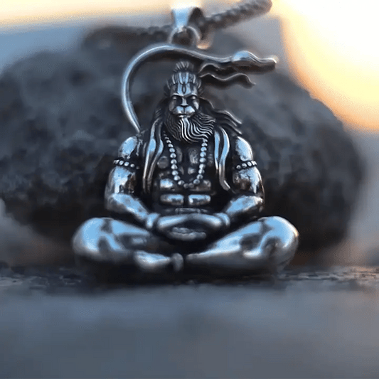 🙏 Meditation Hanuman Ji Silver Pendant with Free Chain (Combo of 2)